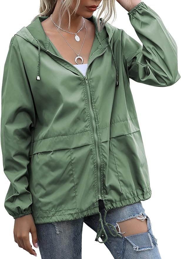 Women's Raincoats Lightweight Waterproof Windproof Adjustable Windbreaker Rain Jackets Hooded with Pockets S-XXL