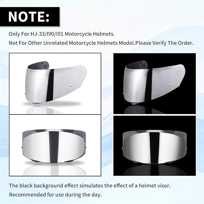 VCOROS I90 Helmet Shield Replacement, I90 Helmet Visor Shield Compatible with HJ-33 I91 Motorcycle Helmet Accessories (Chrome Silver)