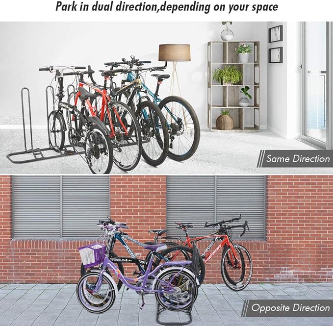 XCSOURCE Bike Parking Stand, Bike Rack Bicycle Floor Parking Stand for 5 Bikes, Adjustable Dual Purposes Bike Storage Holder for Garage, 2 Extra Floor Anchor Brackets Available, Indoor & Outdoor