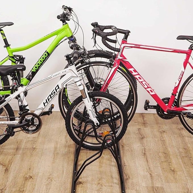 CyclingDeal Bike Rack Floor Parking Bike Stand for up to 6 Bicycles | Indoor, Home & Garage Storage Rack | Stable & Secure Bicycle Stand w/ Tire Grooves Up to 29", Holding Plates & Custom Spacing