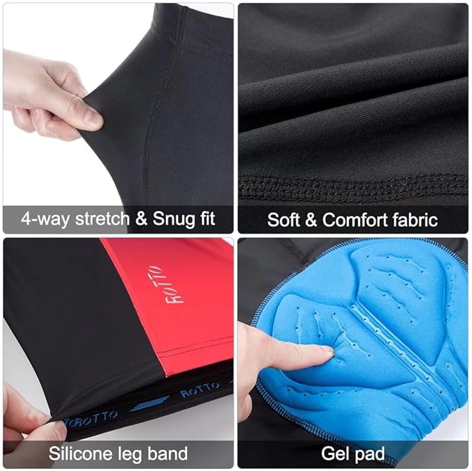 ROTTO Men's Cycling Shorts Padded Bike Shorts with Sponge & Gel Padding for Road & MTB Biking