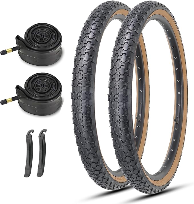 MOHEGIA 24/26 Inch Cruiser Bike Tires Set: 24x2.125/26x2.125 Inch Classic Folding Bicycle Tires,and Pair Inner Tubes with Tire Levers for Beach Cruiser City Bikes