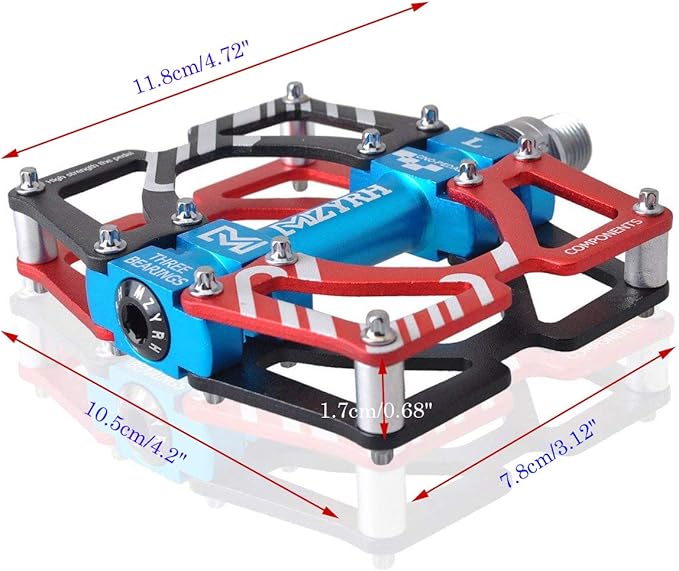 ThinkTop Aluminum Alloy Mountain Bike Pedals Axle 9/16 3 Bearing Platform Pedals Flat Sealed Ever Lubricate Bearing for Road BMX MTB Bicycle Cycling