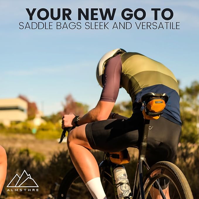 ALMSTHRE Compact Bike Saddle Bag – California Gold (Small) | 0.3L Bike Seat Bag (3" x 4.25" x 1.25") | Water-Resistant Ripstop, Waterproof Zipper, Internal Pocket | Durable Under Seat Storage