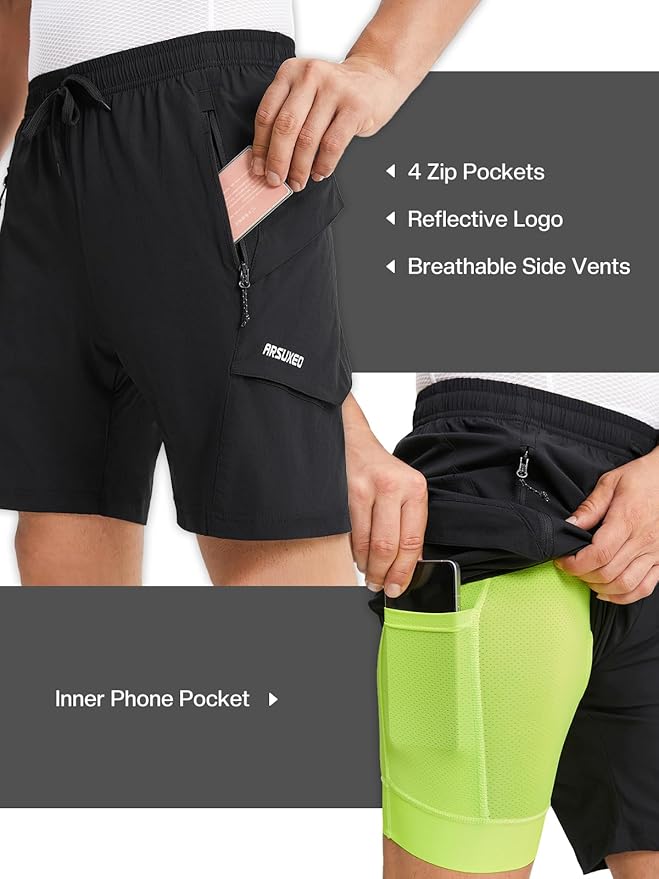 ARSUXEO Mens Mountain Bike Shorts Loose Fit Padded Bike Shorts Cycling Shorts Water-Resistant