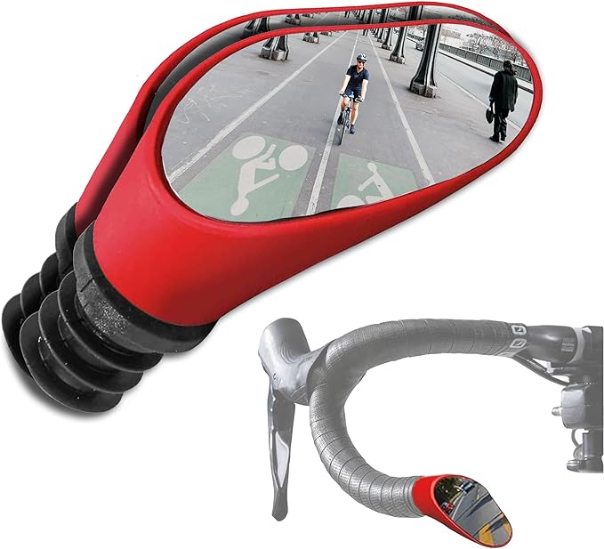 Sprintech Swiss-Made Convex Chrome-Plated Bike Mirror for Drop Bars – Hand-Finished, Adjustable, Reflective Surface, Durable ABS Housing, Universal Fit for Enhanced Rear Visibility (Red, Pair)
