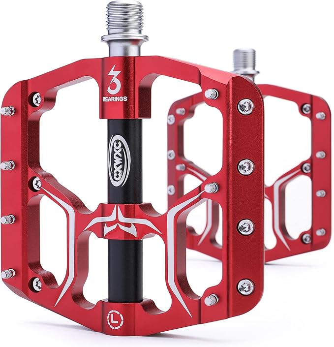 Road/Mountain Bike Pedals - 3 Bearings 9/16” Aluminum Alloy Bicycle Pedals - Mountain Bike Pedal with Removable Anti-Skid Nails