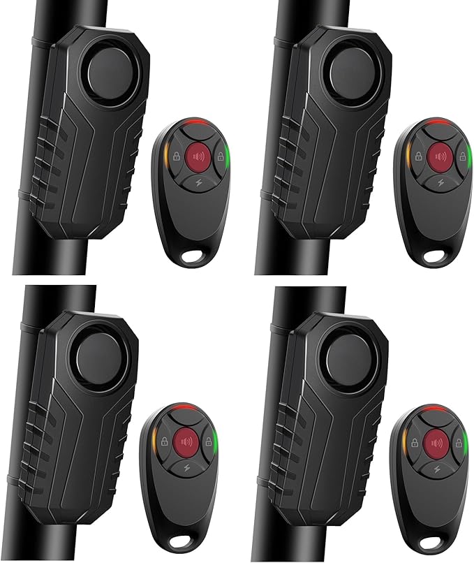 113dB Bike Alarm,Motorcycle Alarm,Burglar Vibration Motorcycle Bicycle Alarm Security System IP65 Waterproof, Suitable for Scooter Vehicle Trailer Car Door Window Electric Bike Accessories, 4PC