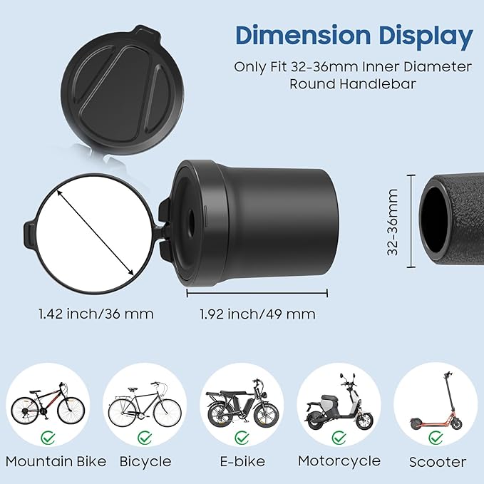 MoKo 2 Pcs Bike Mirrors, 360° Rotatable Bicycle Mirrors for Handlebars Convenient Safe Rearview Mirror Durable Acrylic Silicone Mirror for Mountain Bike Bicycle E-bike Motorcycle Round Handlebar