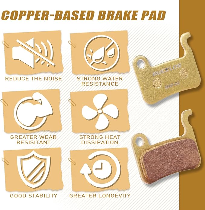 BUCKLOS Bike Disc Brake Pads - Bicycle Disk Brake Pads for Zoom/Shimano Deore XT XTR LX SLX Hone Alfine Saint for Ebike/Mountain Bike/Electric Bike/Road/Scooter