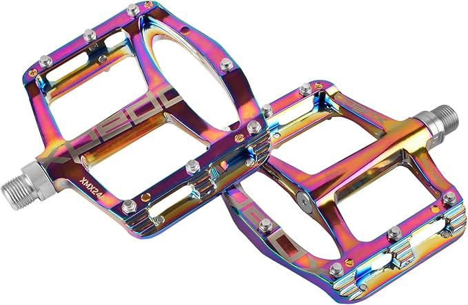 Xpedo Spry Flat Bicycling Pedals | Aluminum Body, 11mm Low-Profile, 106x100mm Platform, 28 Replaceable Steel Pins | MTB Trail/Enduro | Oil Slick