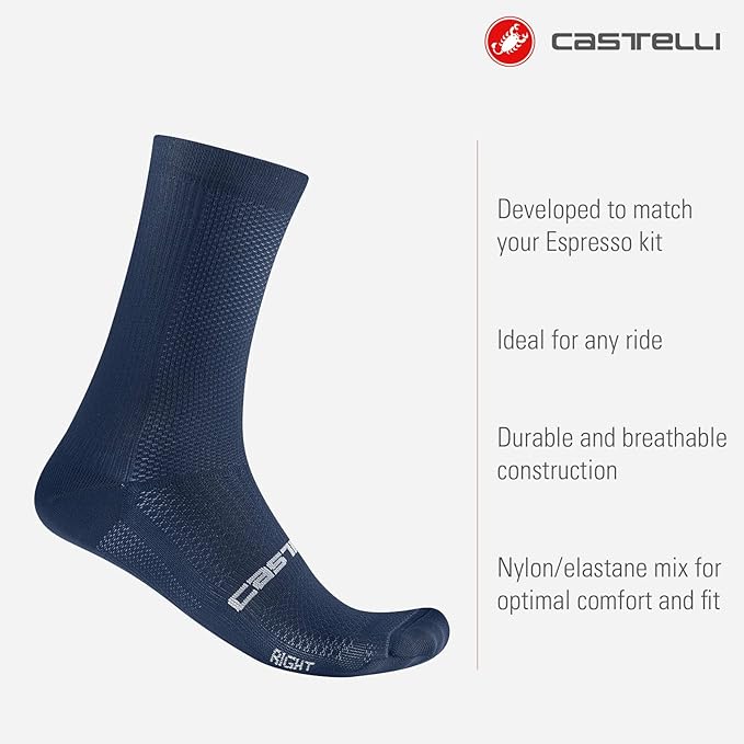 CASTELLI Men’s Espresso 18 Sock, Moisture Wicking Performance Cycling Apparel Sock for Road & Gravel Biking