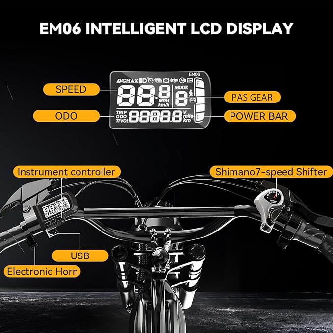 Electric Bike for Adults 1500W Peak 20" Fat Tire All-Terrain E-Bike 80 Miles 30MPH Electric Dirt Bike for Road Sand Mountain Snow - 48V 20/30AH Battery Powered Electric Motorcycle