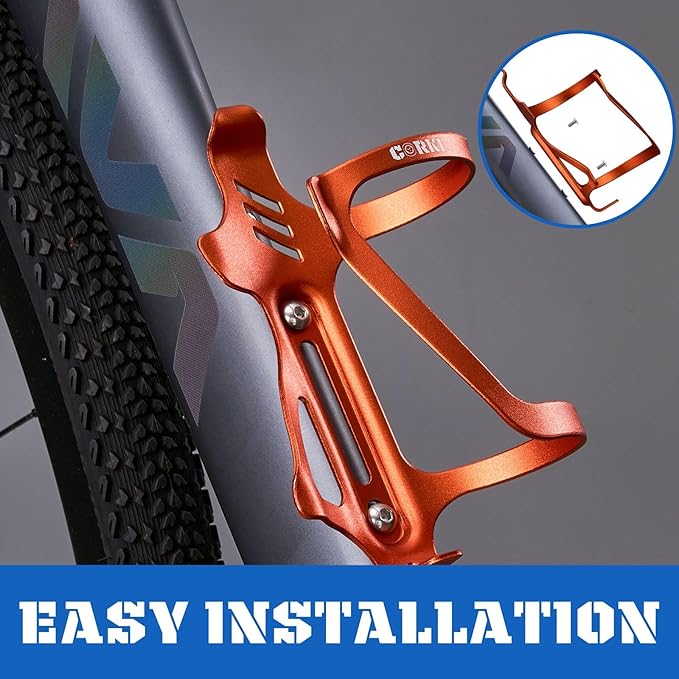 Corki Cycles Left Side Load Water Bottle Cage, Side Entry Bike Water Bottle Holder for Road & Mountain Bikes -2 Pack-Orange-Aluminum Alloy