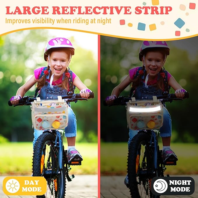 Kids Bike Scooter Front Mount Bike Basket, Waterproof Bike Rack Basket Handlebar Bag, Kids Basket for Bicycle Accessories Fit Most Boys, Girls, Toddlers Bike or Scooter