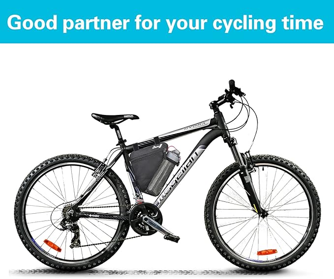 Bike Triangle Frame Bag with Bottle/Mini Speaker Holder - Bicycle Cycling Storage Triangle Top Tube Front Pouch Saddle Bag for Road and Mountain Bikes (Bag Only)