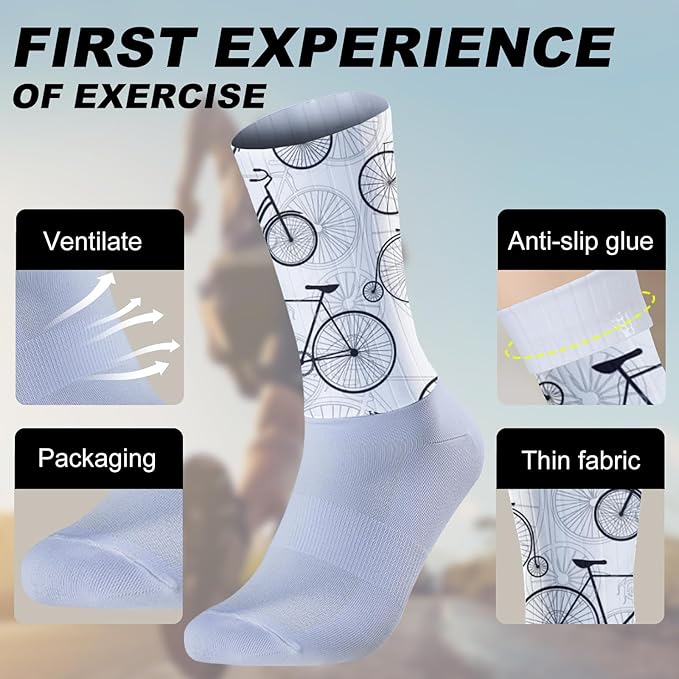 Cycling Socks Athletic Crew Socks Breathable Cushioned Compression Running Hiking Socks For Mens Womens