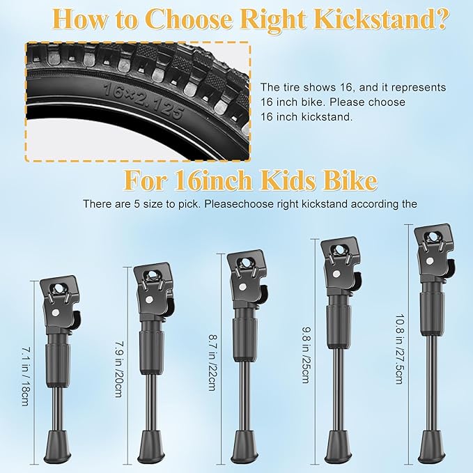 SEISSO Bike Kickstand for Kids Bike, Universal Rear Mount Bicycle Kickstands, Replacement Single Side Steel Child Kick Stand for 16" Wheel (For 16 in Wheel)
