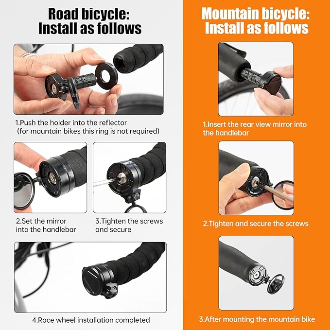 Bike Mirror, Mini Road Bike Mirrors, 360° Rotatable Folding Bicycle Rear View Mirrors for MTB, Universal Bicycle Mirror for Handlebars (Left 0.58-0.79")