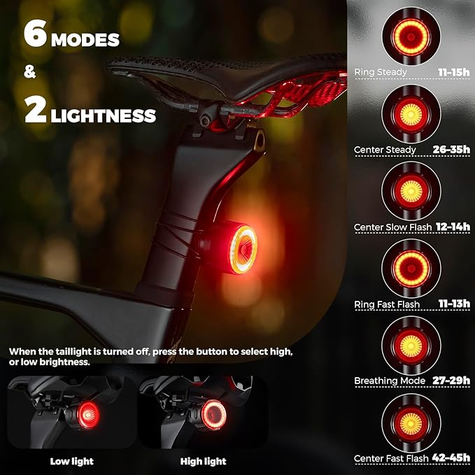 ROCKBROS Bike Taillight Smart Tracker, Adjustable Angle & Dual Mounting Bicycle Rear Lights, Safe GPS-Enabled Tail Light, Type-C 420mAh Battery for Cycling Road to Sky Luxury Series