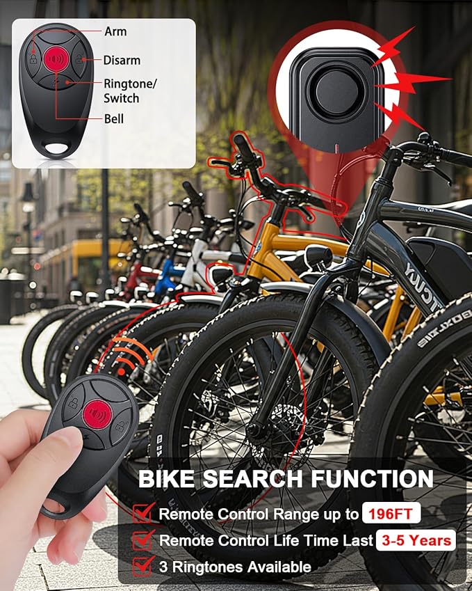 ONVIAN Car Alarm System, Ultra-Loud 113db Bike Alarm with Remote, IP66 Waterproof Anti Theft Car Device Vibration Motion Sensor, Bike Accessories for Motorcycle Moped Scooter Doors Window