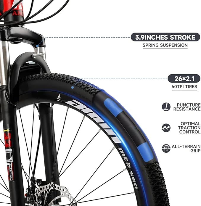 Bruce & Shark 26" Folding Mountain Bike for Men, 21 Speeds Full Suspension Commuter Bicycle, High Carbon Steel & Disc Brakes, Portable City Outdoor Bike for Adult Youth Teen