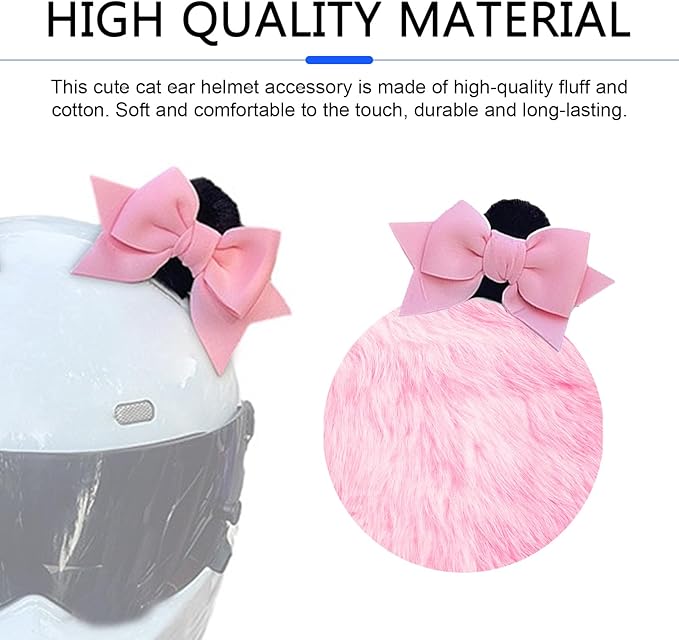 2 PCS Bow Ears Motorcycle Helmet Decor, Cute Cartoon Cat Ears Helmet Decoration, Removable Self Adhesive Motorcbike Bow Accessories, Universal for Most Ski, Bike & Motorcycle (Pink)