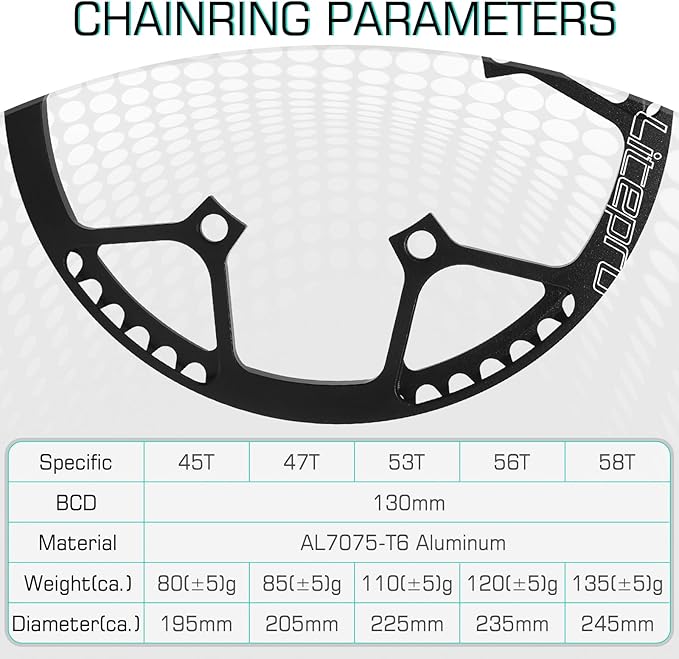BUCKLOS Folding Bike Crankset 170mm, 130 BCD Round Single Speed Chainring 45T 47T 53T 56T 58T, Bicycle Aluminium Alloy Ultralight Sprocket Cranksets Arm, fit 14/16/20 inch Foldable Track Road Bike