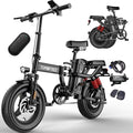Tomofree Folding Electric Bike for Adults 20-24MPH Peak 750W EBike, 48V 20AH Removable Battery for Electric Bicycles, 40Miles Max Range, 10 Shock Absorbers, 14'' Fat Tire Foldable E-Bike, PAS E Bike