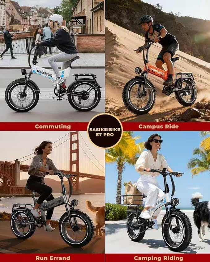 1500W Folding Electric Bike for Adults,52V 20Ah Removable Battery Ebike with 30+MPH 70 Miles Max,20" x4.0 Fat Tire E-Bike, Foldable Dual Suspension Electric Bicycle for Commute,Mountain
