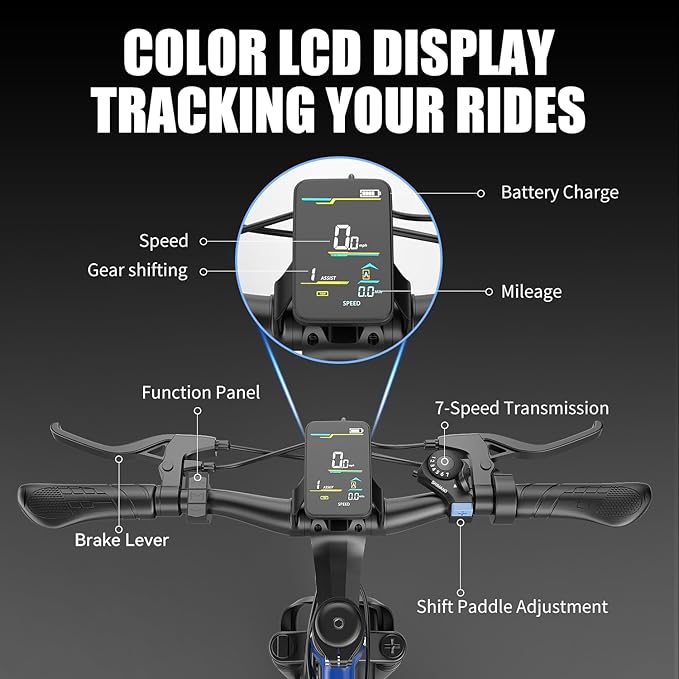 Electric Bike for Adults, 1500W Peak Motor, Up to 25 MPH, 65 Miles PAS Range, 48V 10Ah Removable Battery, Advanced Front Suspension, 7 Speeds, Compact Electric Mountain Bicycle, 26" Commuting Ebike