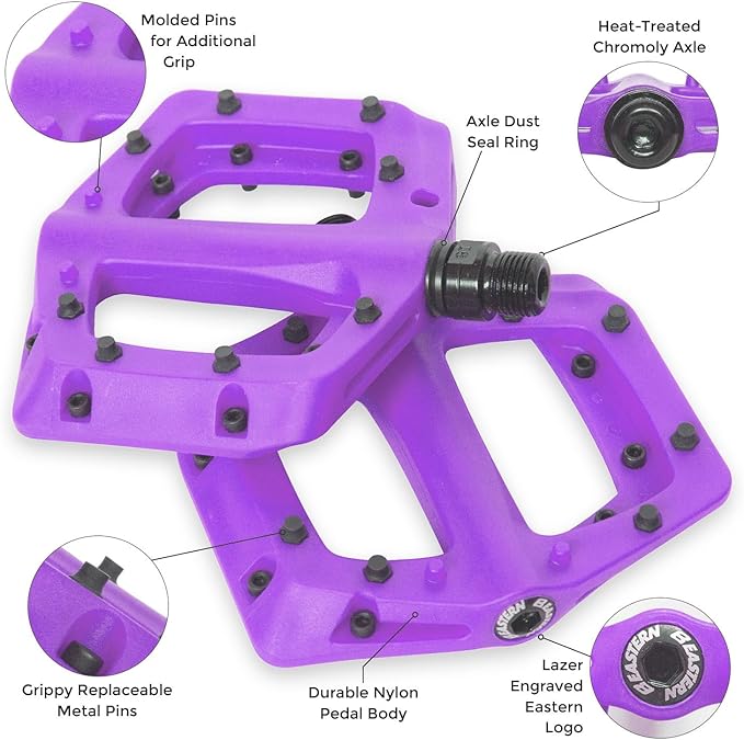 Eastern Nylon Linx Pedals 9/16 - Lightweight, High-Grip MTB & BMX Pedals with Removable Metal Pins, Chromoly Axle for BMX, MTB, Road & Kids Bikes - Multiple Colors