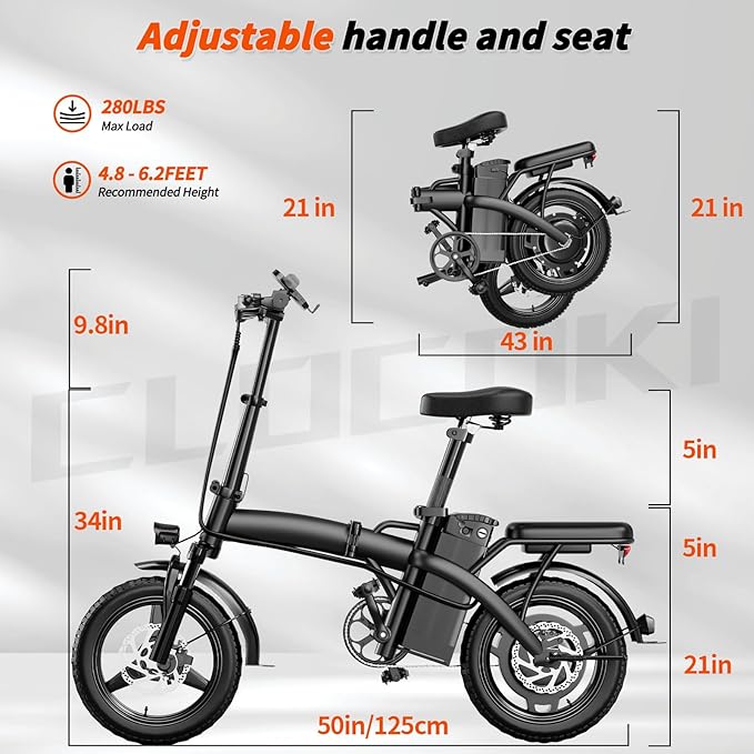 Foldable Electric Bike for Adult, 500W Brushless Motor | 19.88MPH | 14" Mini Ebike | Shock Absorbers | 48V10.4AH Removable Battery | Pedal Assist | Dual Disc Brake | 35 Miles Range | Commuting E Bikes