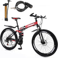 Bruce & Shark Folding Bike, Adjustable Ergonomic Seat, Outdoor Cycling/City Bicycles, Full Suspension, 7 Tower Wheels, with Bike Lock