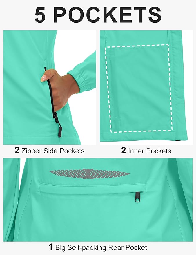 Little Donkey Andy Women's Lightweight Waterproof Cycling Jacket with Removable Sleeves for Biking Running Golf