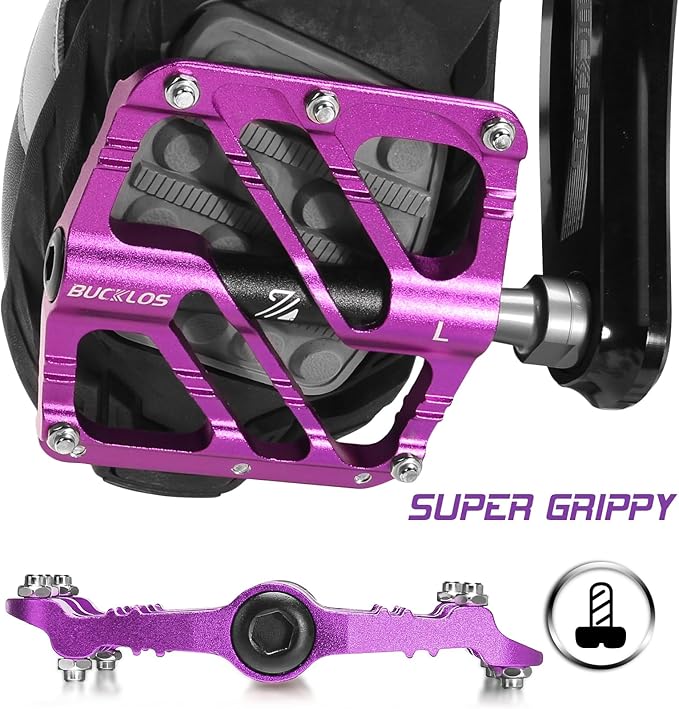BUCKLOS MTB Flat Pedals Mountain Bike Pedals, 3 Bearings CNC Adult Road Bike Pedals, Bicycle Platform Aluminum Alloy Non-Slip Pedal for Gravel Bike/BMX 9/16"(Black)