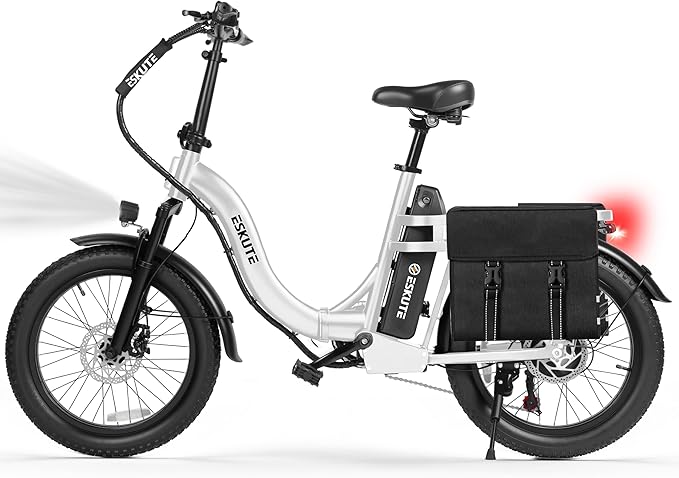 1200W Peak Folding Electric Bike for Adults, 28MPH 48V 10.4Ah Removable Battery, 55-Mile Range, 20"x3" Fat Tire, Step-Thru Ebike with Basket 7-Speed – Commuter E-Bike