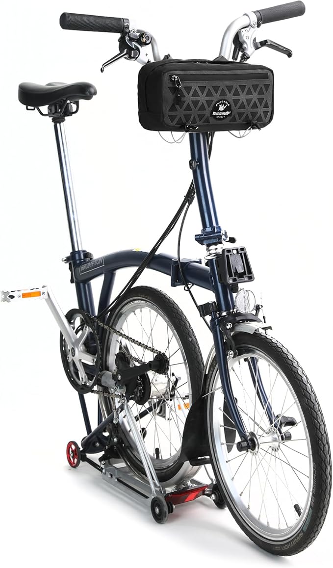 Rhinowalk Handlebar Bag for Brompton Folding Bike & Road Bikes, 1.9L Compact Pouch with Shoulder Strap, 3-Point Mounting, Front Zipper Pocket, Internal Storage for Cycling & Commuting (Black)