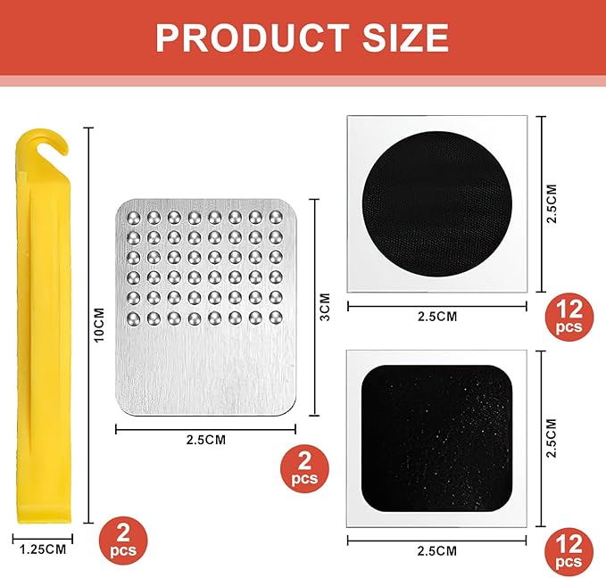 28 Pcs Bike Tire Repair Kit, Bicycle Inner Tube Bike Patch Kit with 24 Pcs Glueless Self-Adhesive Patches, Rasp and Tire Levers for Road and Mountain Bikes