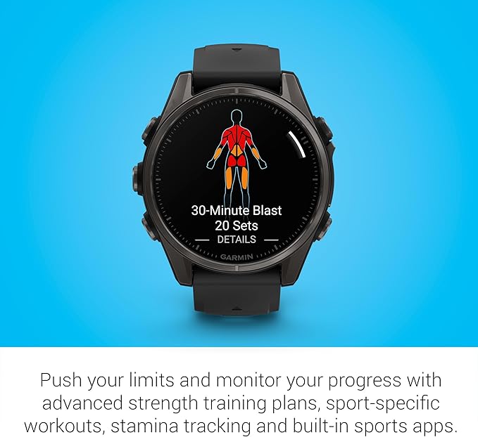 Garmin Fenix 8 Premium Multisport GPS Running Smartwatch, 43 mm | AMOLED, Dive-Rated, Built-in Flashlight | Carbon Gray DLC Titanium with Pebble Gray Band with Signature Series Charging Stand
