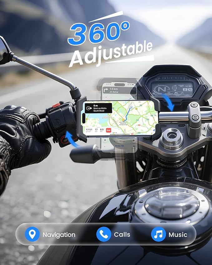 Anti-Shake Motorcycle Phone Mount - 2026 Dual Vibration Dampener, Universal Bike Phone Holder for iPhone 17/16/15/14/13 Series & Android 4.7-7”, Handlebar Mount for Bicycle/Motorbike/Scooter