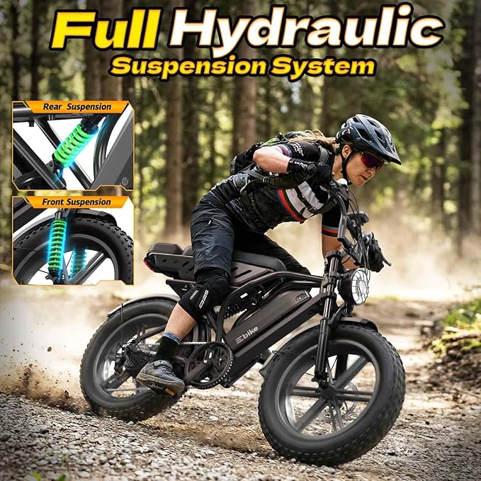 TST Electric Bike for Adults, 1500W Peak Motor Ebike with 48V 15Ah Battery, 60 Miles Range 28 MPH Electric Bicycle, 20" All-Terrain New Upgrade E Bike with Rear Seat 7 Speeds Black