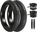 2 Pack 20x3.0/20x4.0/24x4.0/26x3.0/26x4.0 Fat Bike Tires and Tubes Set, 20 Inch All-Terrain Tires, for Mountain Ebikes Snow Bikes Beach