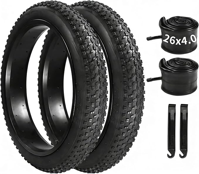 2 Pack 20x3.0/20x4.0/24x4.0/26x3.0/26x4.0 Fat Bike Tires and Tubes Set, 20 Inch All-Terrain Tires, for Mountain Ebikes Snow Bikes Beach