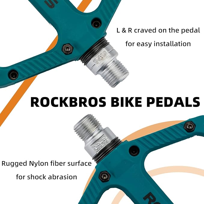 Rock BROS Mountain Bike Pedals Nylon Composite Bearing 9/16" MTB Bicycle Pedals with Wide Flat Platform