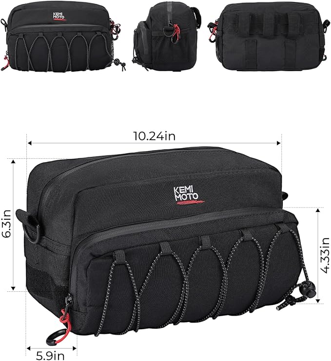KEMIMOTO Motorcycle Handlebar Bag,Universal Tool & Crossbody Bag Dirtbike Storage Pouch for Front Fork Sissy Bar Compatible with Cruiser Softail Dyna Sportsters Rebel Cruiser 4.5L