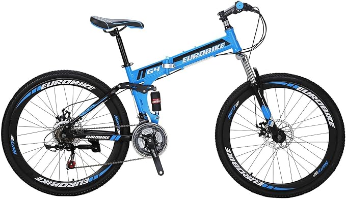 EUROBIKE Folding Bike,26 Inch Full Suspension Folding Mountain Bike,Dual Disc Brake 21 Speed Bicycle for Adults Men or Women Bikes