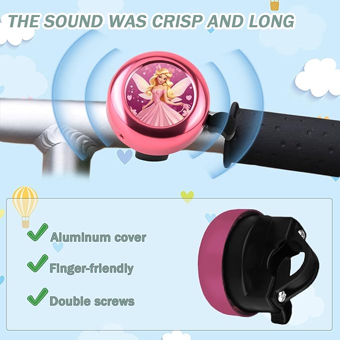 Kids Bike Bell with 2 Pcs Bike Streamers for Girls, Cute Children's Bicycle Accessories