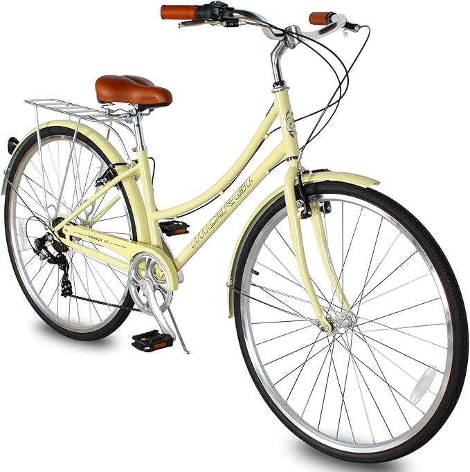 MICARGI 24/26 Inch Adult Cruiser Bicycle Hybrid Bike 1/7 Speeds Commuter Bike for Women, Men, Seniors,Step-Through or Step-Over Bike Steel Frame Multi Colors Style