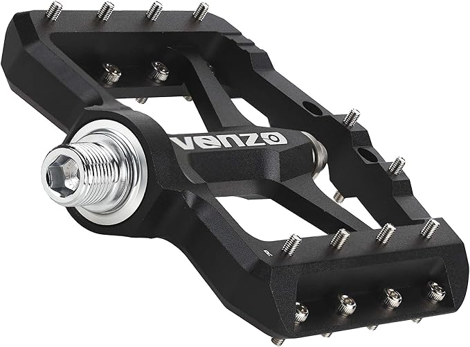 VENZO Flat Mountain BMX MTB CNC Bike Sealed Oversized Bearing Pedals - Large Bicycle Platform -98mm x 98mm- 15mm Thickness - Pedals 9/16" with Anti-Skid Anti-Slip Nail - Downhill